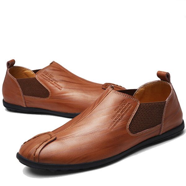 Zapatos Hombres Casual Costura A Mano Cuero Genuino Elástico Plano Oxfords