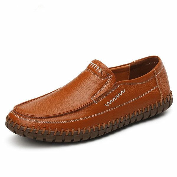 Zapatos Hombres Cuero Genuino Costura A Mano Suela Suave Slip On Oxfords