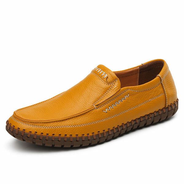 Zapatos Hombres Cuero Genuino Costura A Mano Suela Suave Slip On Oxfords