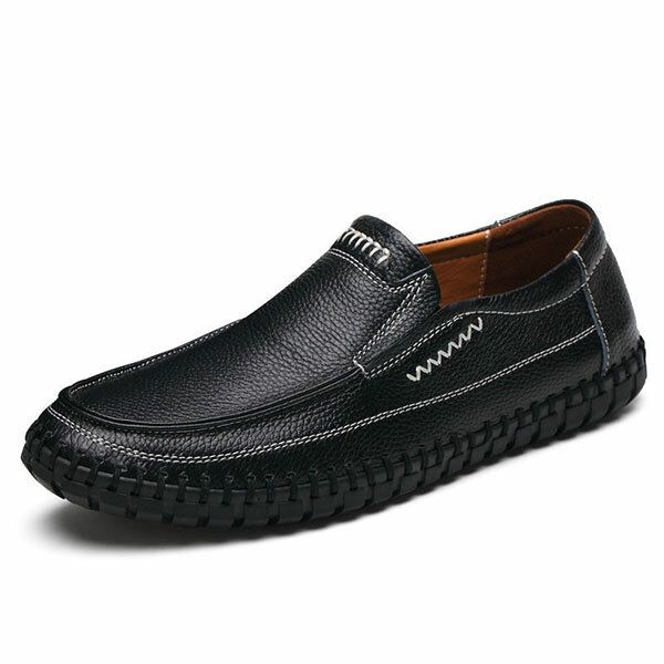 Zapatos Hombres Cuero Genuino Costura A Mano Suela Suave Slip On Oxfords