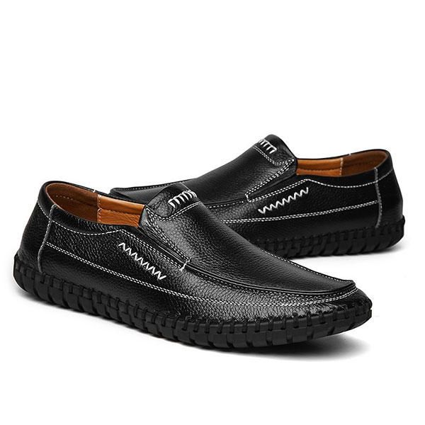 Zapatos Hombres Cuero Genuino Costura A Mano Suela Suave Slip On Oxfords