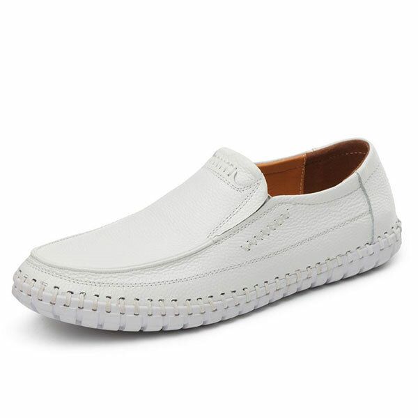 Zapatos Hombres Cuero Genuino Costura A Mano Suela Suave Slip On Oxfords