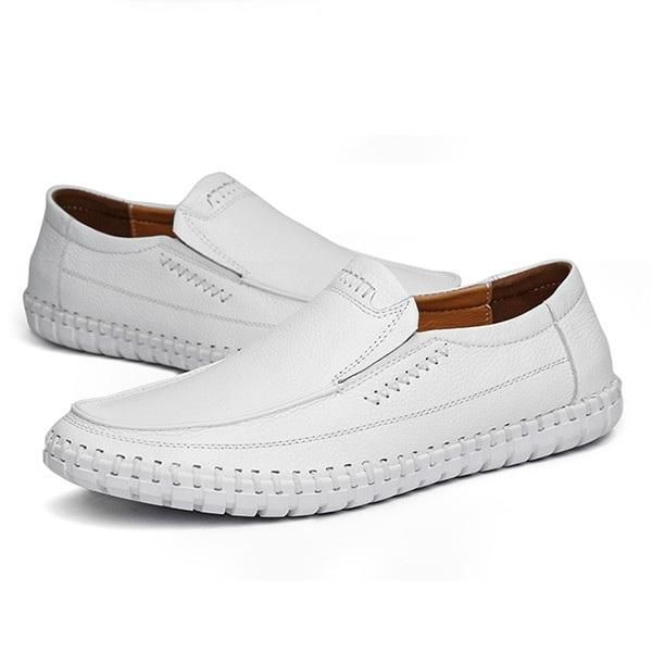 Zapatos Hombres Cuero Genuino Costura A Mano Suela Suave Slip On Oxfords