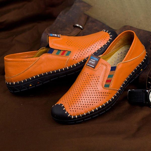 Zapatos De Mocasines Planos De Cuero Genuino Con Punta Anticolisión Transpirable