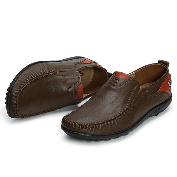 Zapatos De Negocios Casuales Sin Cordones De Cuero Genuino Para Hombres