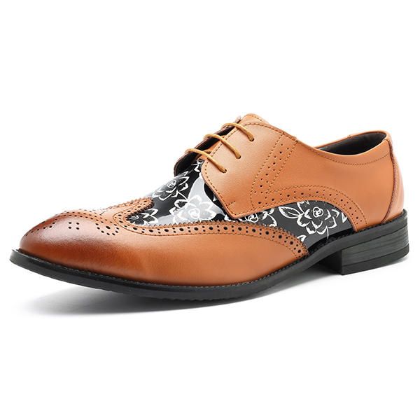 Zapatos De Negocios Con Punta Puntiaguda De Cuero Estilo Brogue Para Hombres