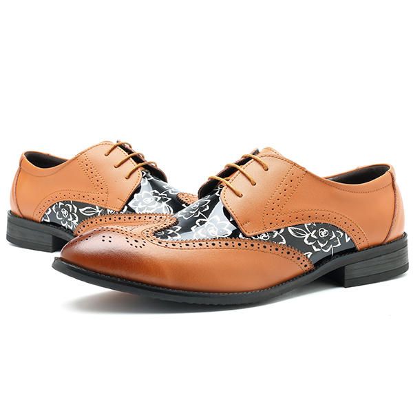 Zapatos De Negocios Con Punta Puntiaguda De Cuero Estilo Brogue Para Hombres