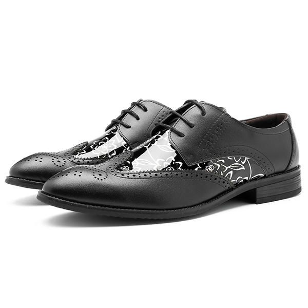 Zapatos De Negocios Con Punta Puntiaguda De Cuero Estilo Brogue Para Hombres