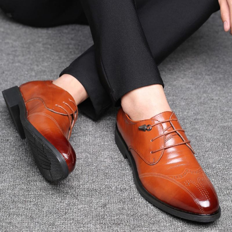 Zapatos De Negocios De Cuero Cómodos Estilo Brogue Casual Para Hombre