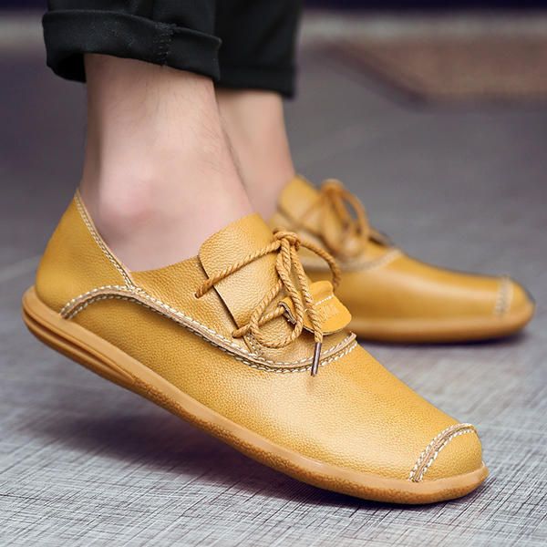 Zapatos De Negocios Hombres Casual Low Top Oxfords En Cuero