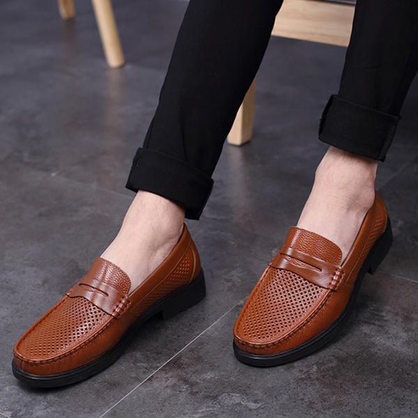 Zapatos De Negocios Oxfords De Cuero Genuino Transpirables Para Hombre