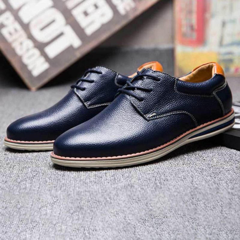 Zapatos Oxford Con Cordones De Cuero Genuino Suave Para Hombre