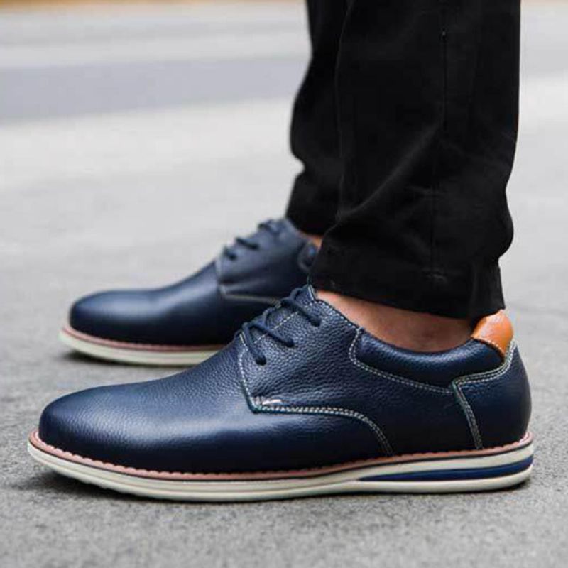 Zapatos Oxford Con Cordones De Cuero Genuino Suave Para Hombre