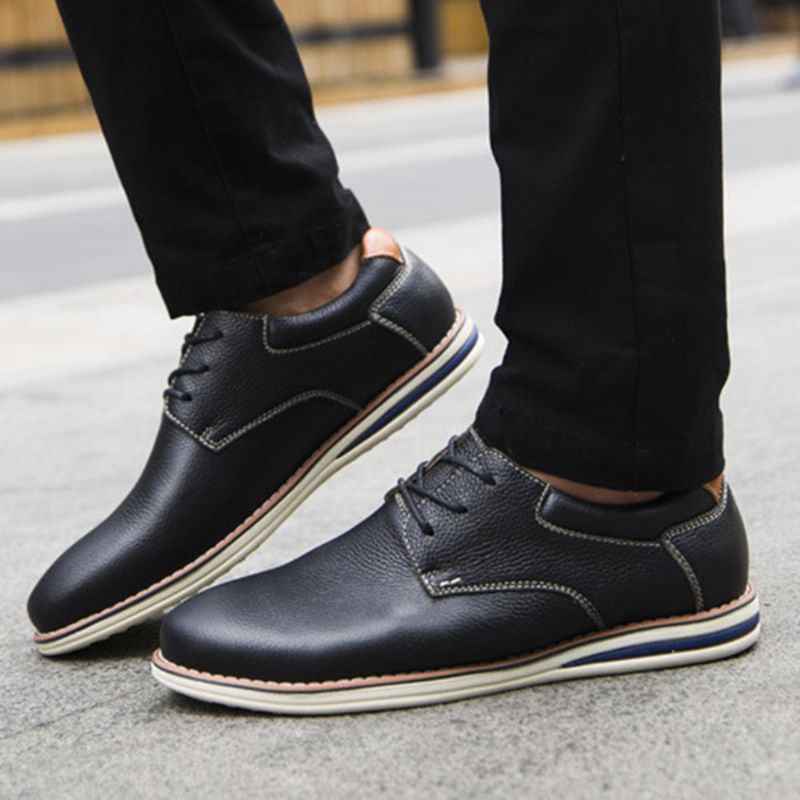 Zapatos Oxford Con Cordones De Cuero Genuino Suave Para Hombre