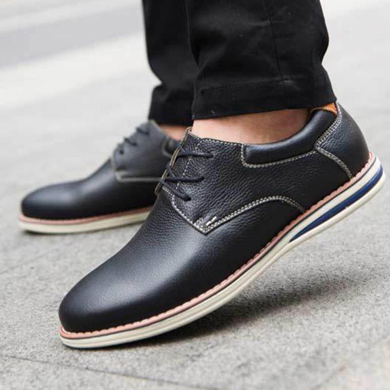 Zapatos Oxford Con Cordones De Cuero Genuino Suave Para Hombre