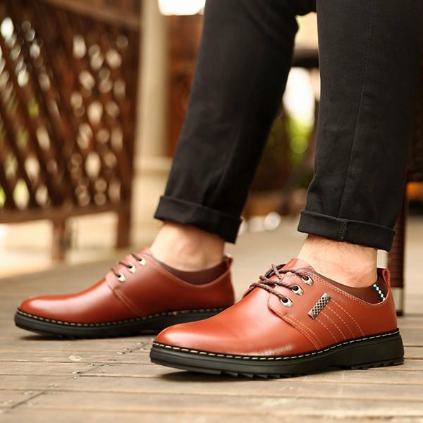 Zapatos Oxford Con Cordones De Cuero Genuino Con Cordones Suaves Y Cómodos De Negocios Informales Para Hombres