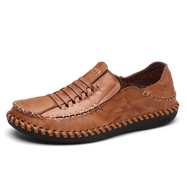 Zapatos Oxford De Estilo Tejido Con Costuras A Mano De Cuero Genuino Para Hombres