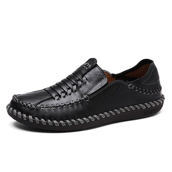 Zapatos Oxford De Estilo Tejido Con Costuras A Mano De Cuero Genuino Para Hombres