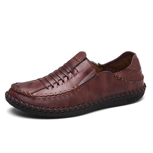 Zapatos Oxford De Estilo Tejido Con Costuras A Mano De Cuero Genuino Para Hombres