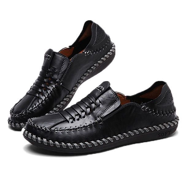 Zapatos Oxford De Estilo Tejido Con Costuras A Mano De Cuero Genuino Para Hombres