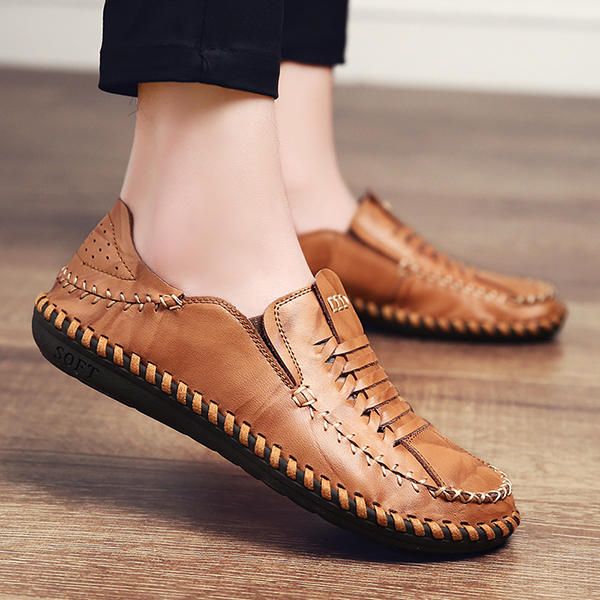 Zapatos Oxford De Estilo Tejido Con Costuras A Mano De Cuero Genuino Para Hombres