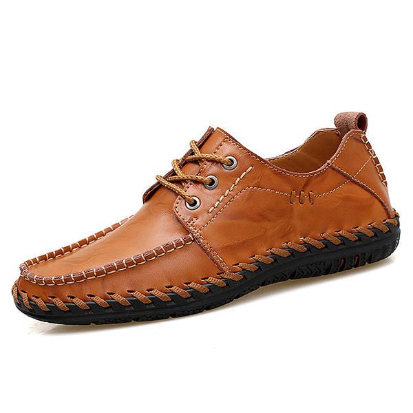 Zapatos Oxford Informales De Costura A Mano De Cuero Genuino Para Hombres