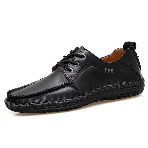 Zapatos Oxford Informales De Costura A Mano De Cuero Genuino Para Hombres