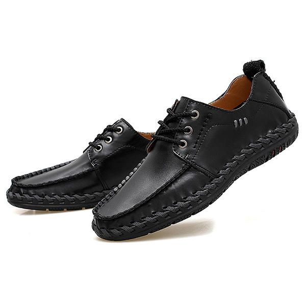 Zapatos Oxford Informales De Costura A Mano De Cuero Genuino Para Hombres