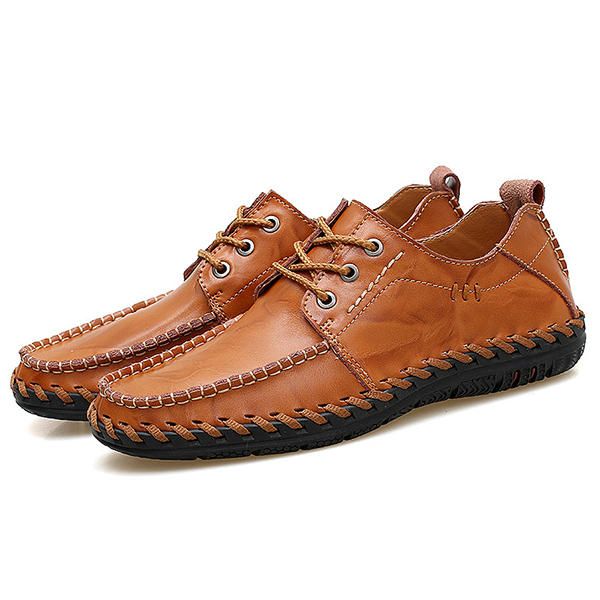 Zapatos Oxford Informales De Costura A Mano De Cuero Genuino Para Hombres