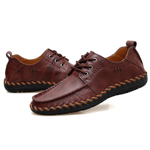 Zapatos Oxford Informales De Costura A Mano De Cuero Genuino Para Hombres