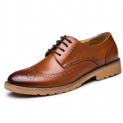 Zapatos Oxford Informales De Negocios Tallados Con Brogue De Cuero Genuino