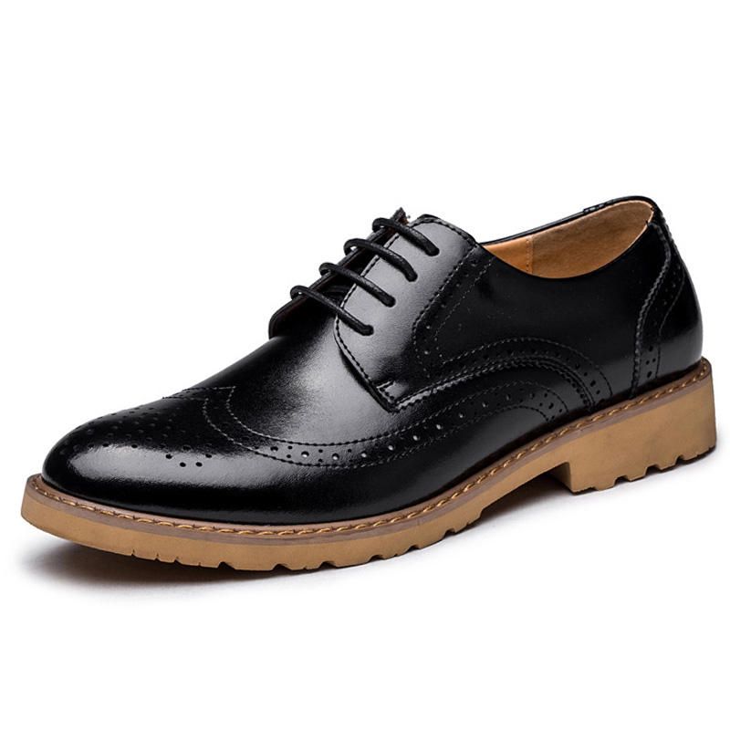 Zapatos Oxford Informales De Negocios Tallados Con Brogue De Cuero Genuino