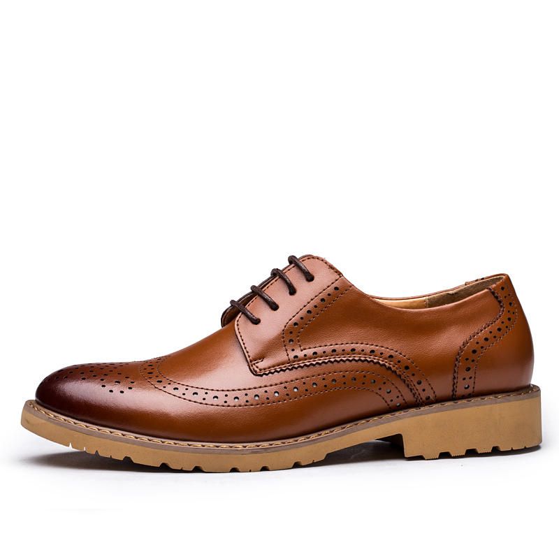 Zapatos Oxford Informales De Negocios Tallados Con Brogue De Cuero Genuino