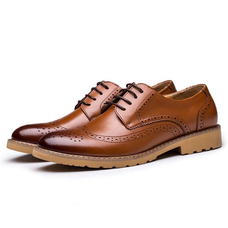 Zapatos Oxford Informales De Negocios Tallados Con Brogue De Cuero Genuino