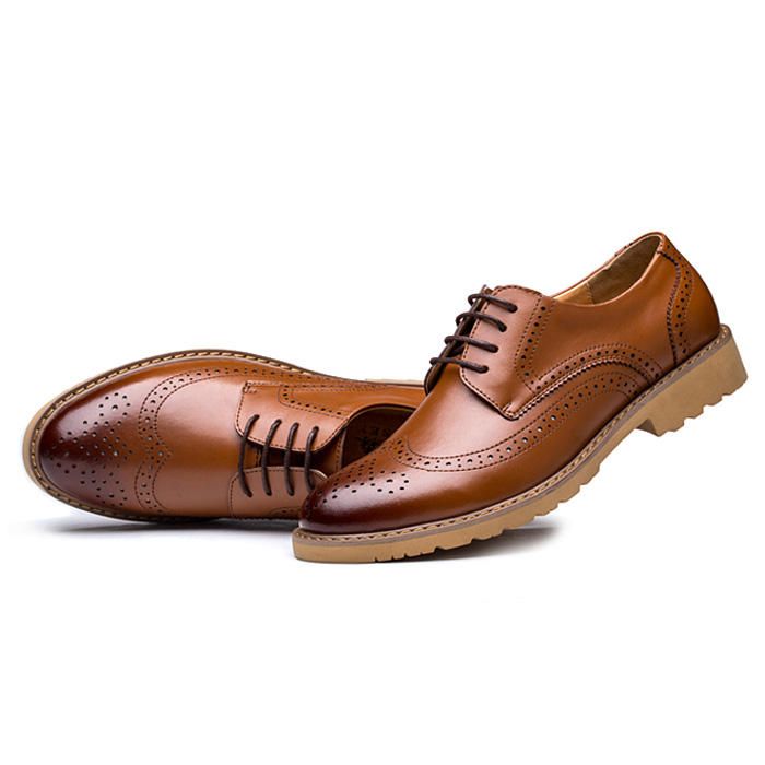 Zapatos Oxford Informales De Negocios Tallados Con Brogue De Cuero Genuino