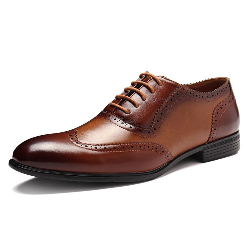 Zapatos Oxford De Negocios Con Punta Puntiaguda Y Tallada Tallada Brogue