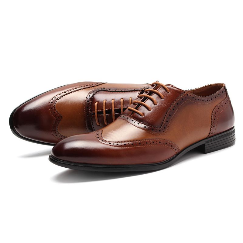 Zapatos Oxford De Negocios Con Punta Puntiaguda Y Tallada Tallada Brogue