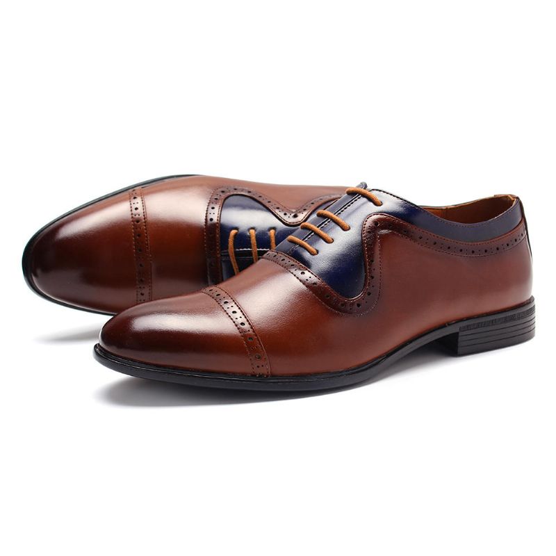 Zapatos Oxford De Negocios Con Punta Puntiaguda Y Tallada Tallada Brogue