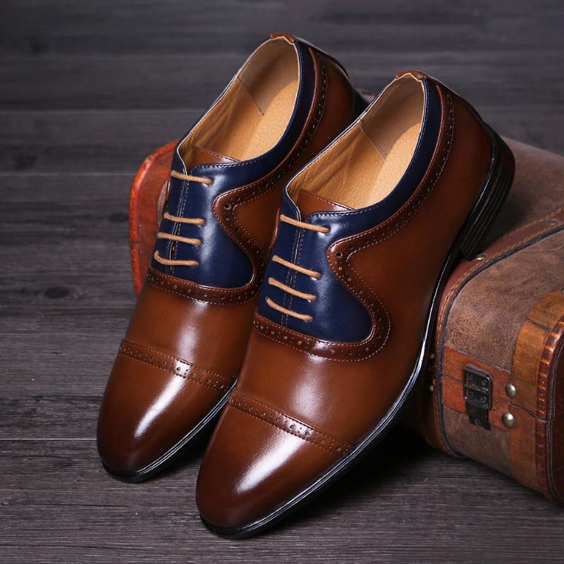 Zapatos Oxford De Negocios Con Punta Puntiaguda Y Tallada Tallada Brogue