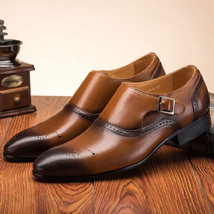 Zapatos Oxford De Negocios Informales Con Banda Elástica Tallada Brogue