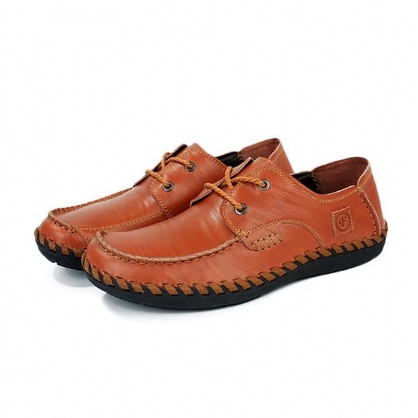 Zapatos Oxford De Punta Redonda Con Cordones Planos Cómodos Para Exteriores De Cuero Informal Para Hombre