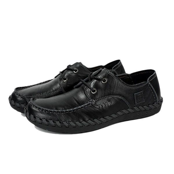 Zapatos Oxford De Punta Redonda Con Cordones Planos Cómodos Para Exteriores De Cuero Informal Para Hombre