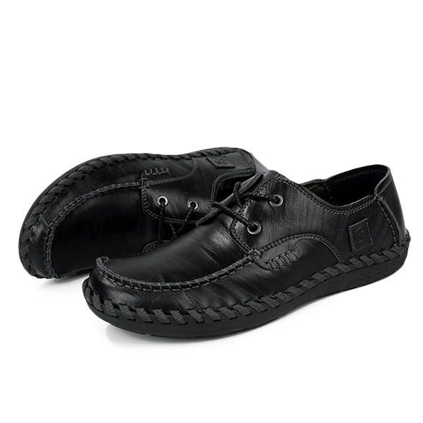 Zapatos Oxford De Punta Redonda Con Cordones Planos Cómodos Para Exteriores De Cuero Informal Para Hombre