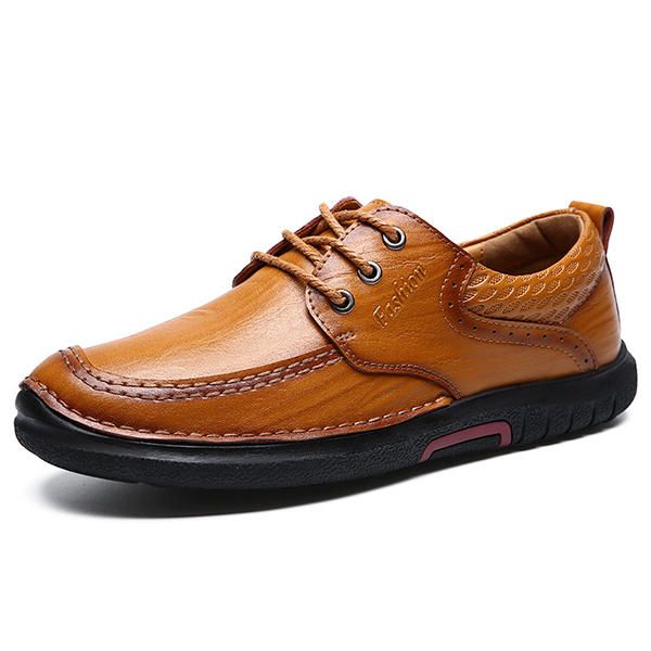 Zapatos Oxfords Con Cordones De Cuero Genuino Con Suela Suave Y Cómoda Informal Para Hombre