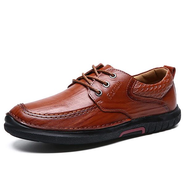 Zapatos Oxfords Con Cordones De Cuero Genuino Con Suela Suave Y Cómoda Informal Para Hombre