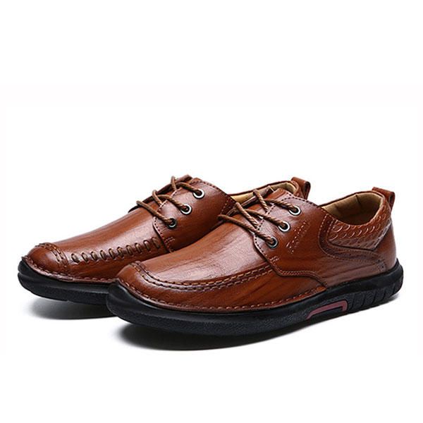 Zapatos Oxfords Con Cordones De Cuero Genuino Con Suela Suave Y Cómoda Informal Para Hombre