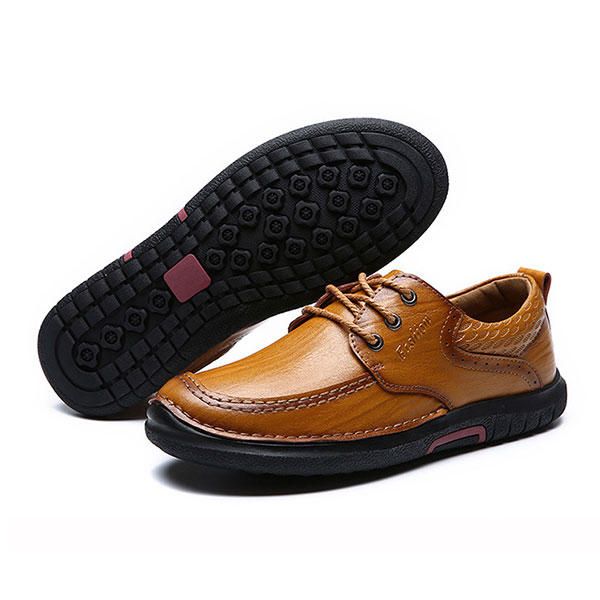 Zapatos Oxfords Con Cordones De Cuero Genuino Con Suela Suave Y Cómoda Informal Para Hombre