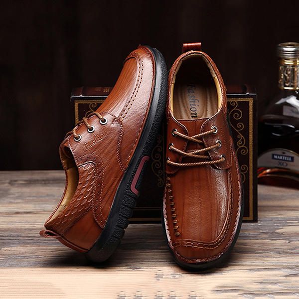 Zapatos Oxfords Con Cordones De Cuero Genuino Con Suela Suave Y Cómoda Informal Para Hombre