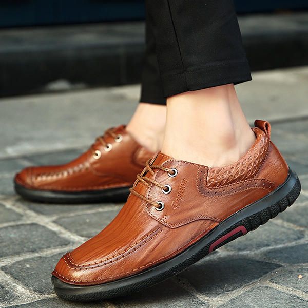 Zapatos Oxfords Con Cordones De Cuero Genuino Con Suela Suave Y Cómoda Informal Para Hombre