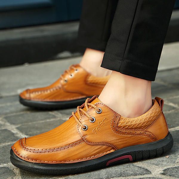 Zapatos Oxfords Con Cordones De Cuero Genuino Con Suela Suave Y Cómoda Informal Para Hombre